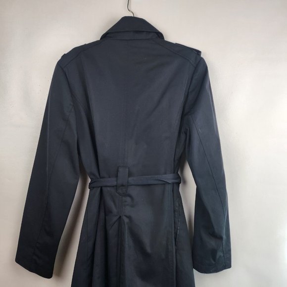 Michael Michael Kors Black Belted Double Breasted Trench Coat Size Medium - Picture 4 of 5